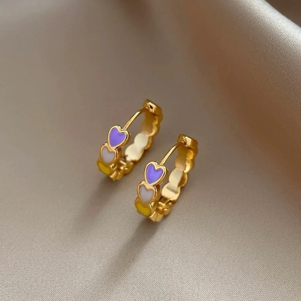 4/$15 Cute Colorful Enamel Heart Huggies Hoop Earrings
